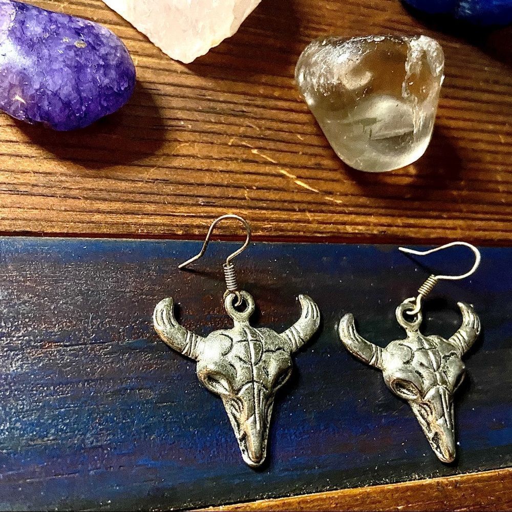 Sterling Silver Cow Skull Dangle Earrings